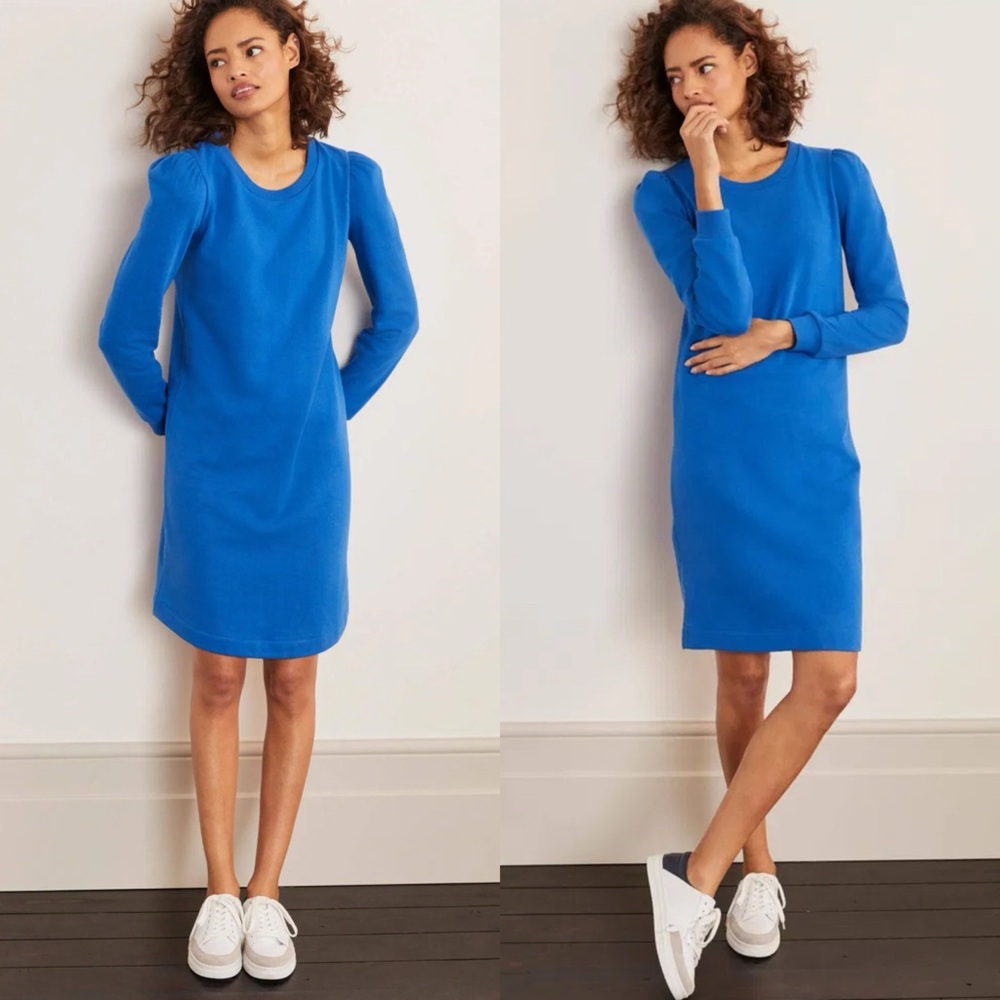 Boden puff sleeve sweatshirt dress blue women’s size 6‎ TALL LONG